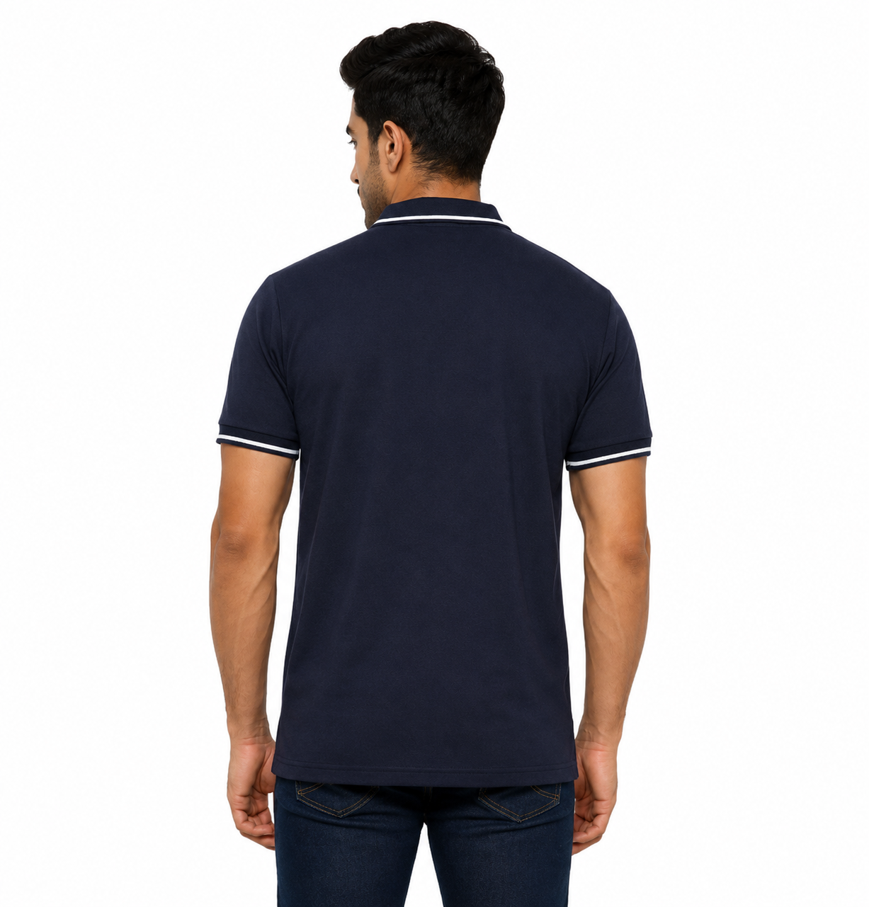 Navy Blue T-Shirt With Collar & Sleeve White Tipping