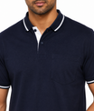 Navy Blue T-Shirt With Collar & Sleeve White Tipping